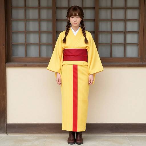 Woman in Yellow Kimono with Braids