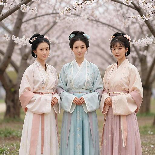 Taiwan Women in Hanfu Amid Cherry Blossoms