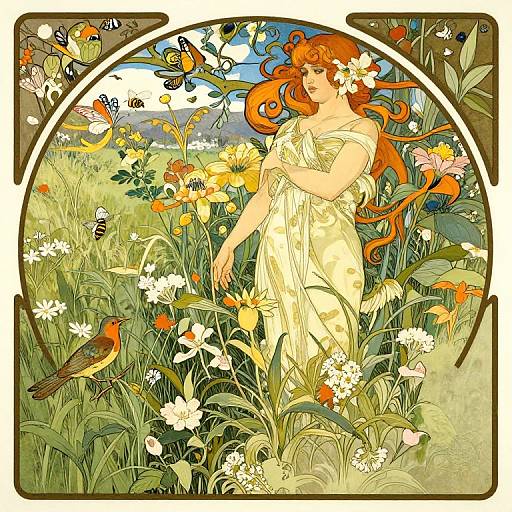 Art Nouveau Spring Meadow Illustration