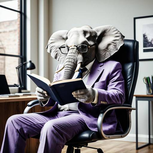 Elephant in Lavender Suit Reading Book