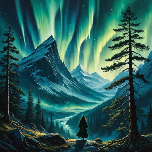 Epic Fantasy Sorceress Under Northern Lights