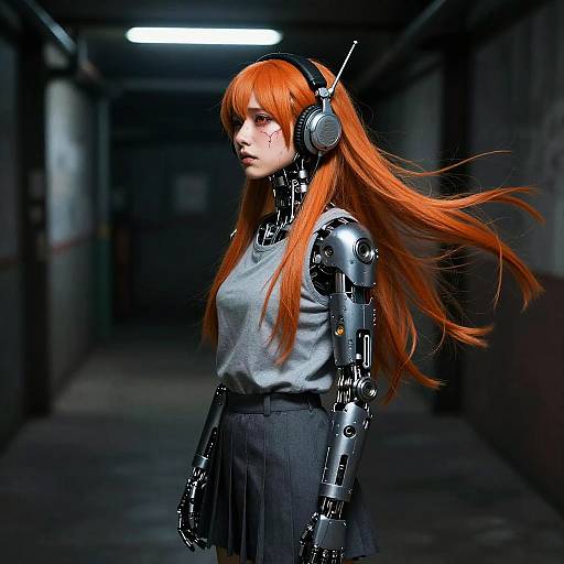 Futuristic Android Woman with Orange Hair