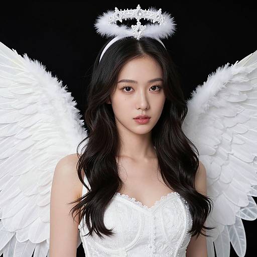 White and Black Angel Costume Closeup