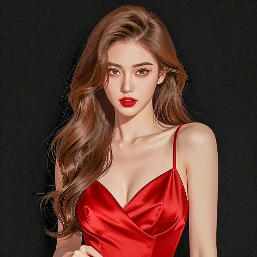 Confident Woman in Red Satin Dress
