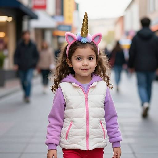 Girl with Unicorn Headband on City Street