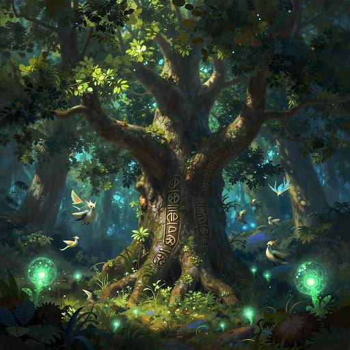 Mystical Giant Tree in Enchanted Forest