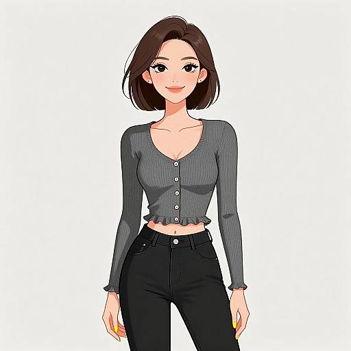 Chic Smiling Woman in Casual Outfit