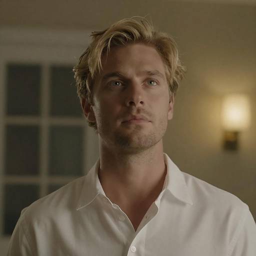 Contemplative Blonde Man in Dim Light