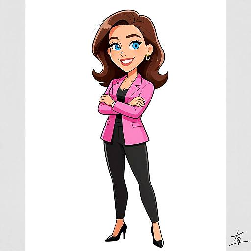 Confident Woman in Pink Blazer Cartoon