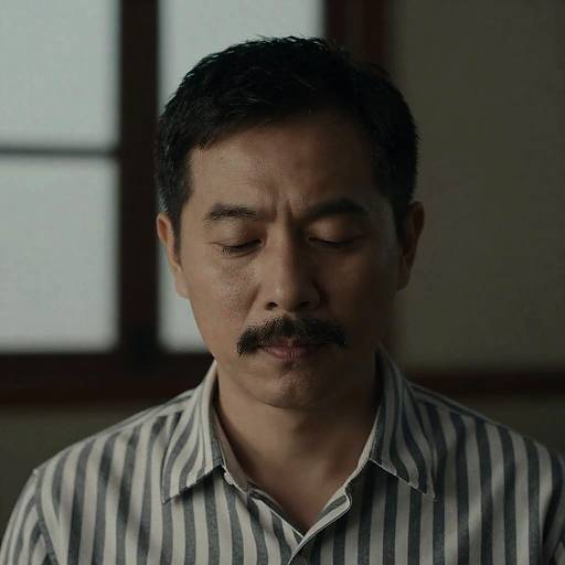 Focused Man in Striped Shirt Portrait