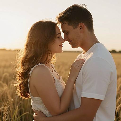 Couple Embracing in Golden Wheat Field