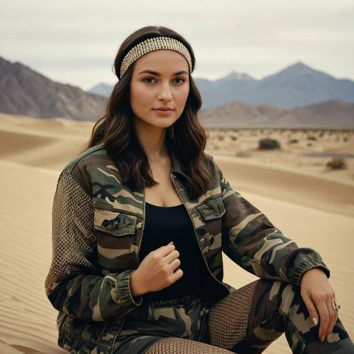 Woman in Camouflage Outfit in Desert