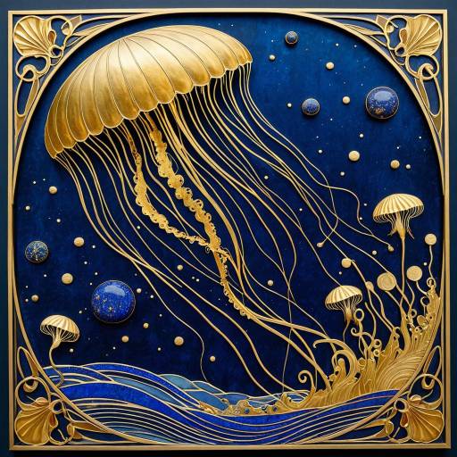 Art Nouveau Golden Jellyfish with Lapis Lazuli