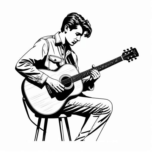 Monochrome Retro Guitar Player Illustration