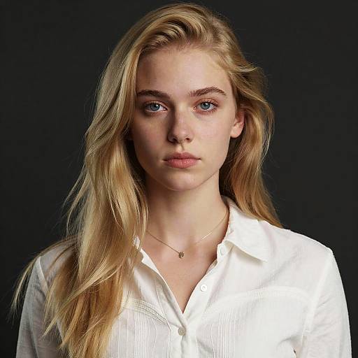 Award-Winning Photorealistic Blonde Portrait White Blouse