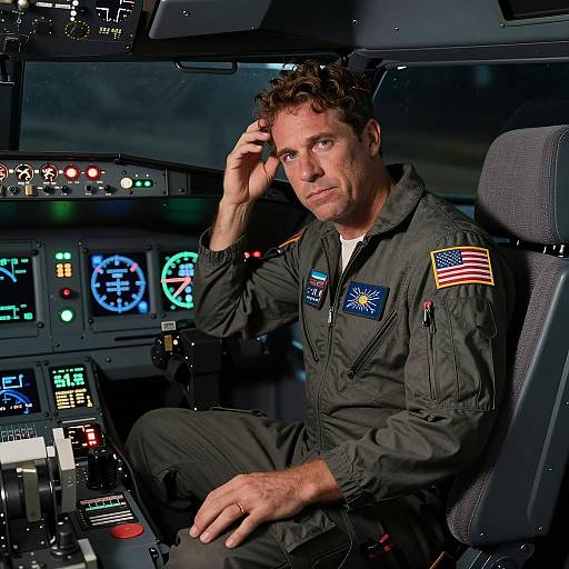 Focused Pilot in Dark Cockpit Environment