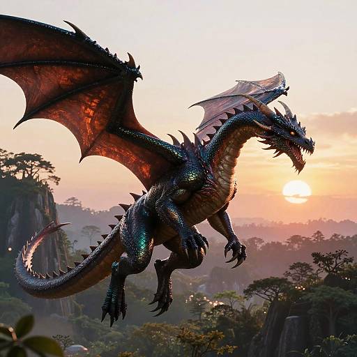 Sexy Iridescent Dragon Over Mystical Forest