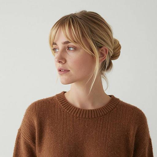 Contemplative Blonde in Knitted Sweater