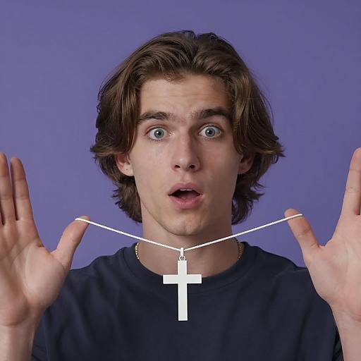 Surprised Young Man with Cross Necklace