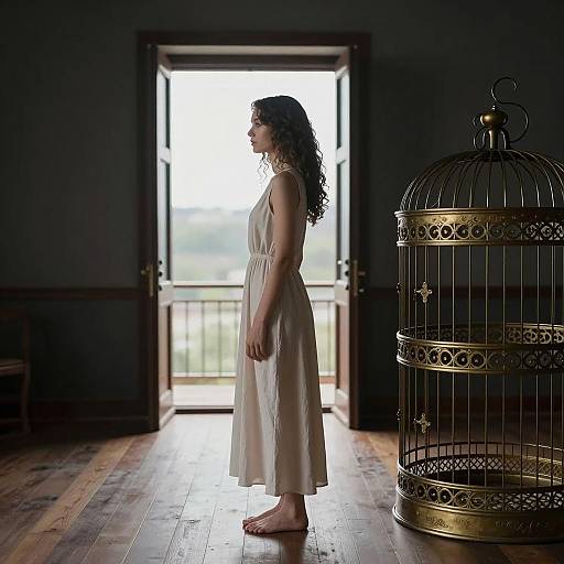 Elegant Profile of a Woman in Light Dress