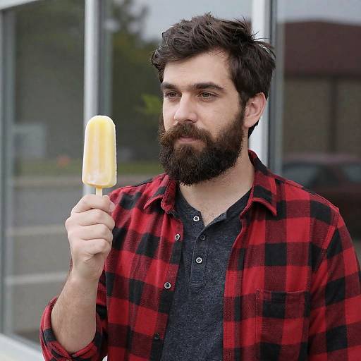 Man Holding Yellow Popsicle Outdoors