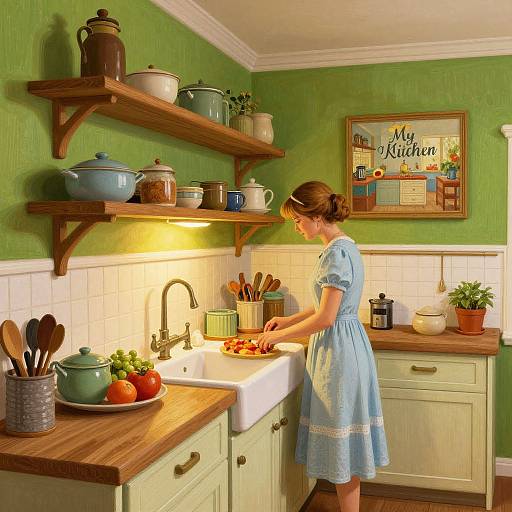 Cozy Retro Kitchen Digital Art