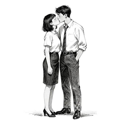 Monochrome Sketch of Formal Couple Kiss