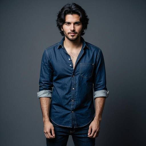 Confident Young Man in Denim Shirt