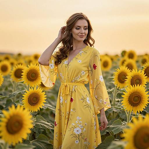 Graceful Woman in Sunflower Field