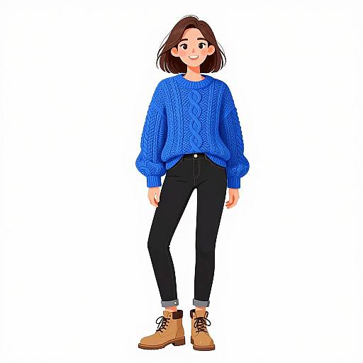 Smiling Woman in Cobalt Knit Sweater
