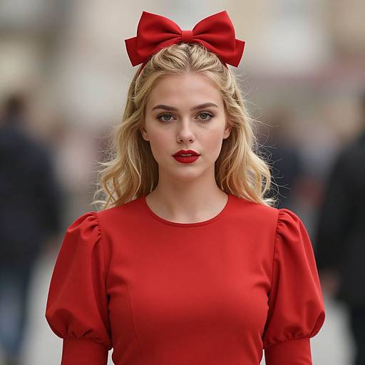 Realistic Blonde Girl in Red Dress