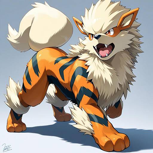Illustration of Arcanine, pokemon in the style of Bibi02