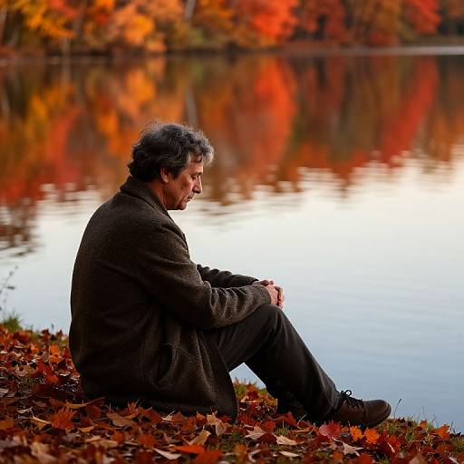 Calm Autumn Reflection by Lake