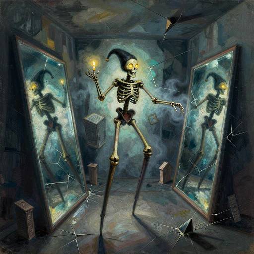 Macabre Stilt-Walking Juggler in Funhouse