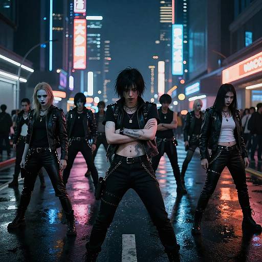 Cyberpunk Crowd in Neon City