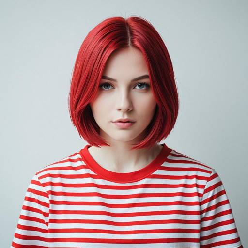 Young Woman with Red Hair in Striped T-Shirt