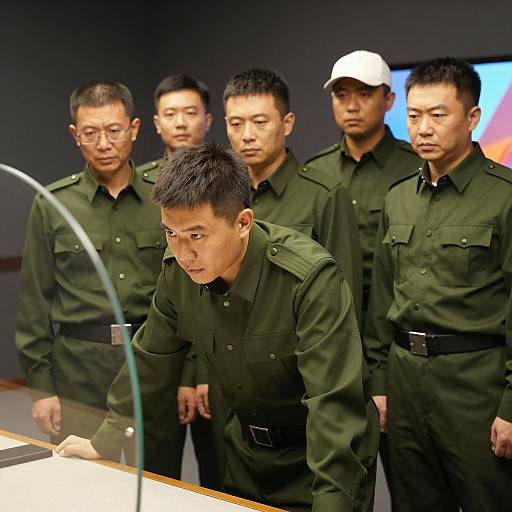 Military Men in Dimly Lit Room