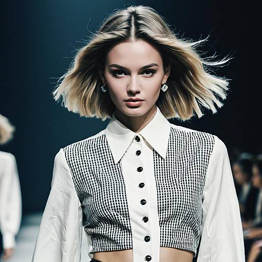 Fashion model with faded crop hairstyle on runway