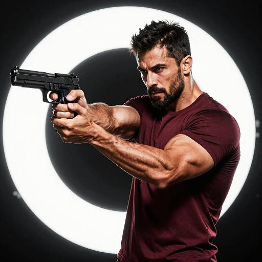 Intense Muscular Man with Handgun