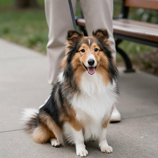 Happy Shetland Sheepdog in Greenery Scene