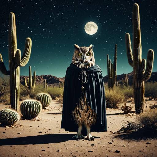 Owl in Magician's Cloak in Desert Night