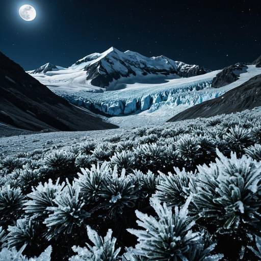 Frosty Glacier Ridge Under Full Moon