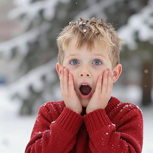 Surprised Boy in Winter Wonderland