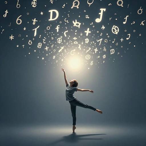 Solitary Dance Beneath Floating Symbols