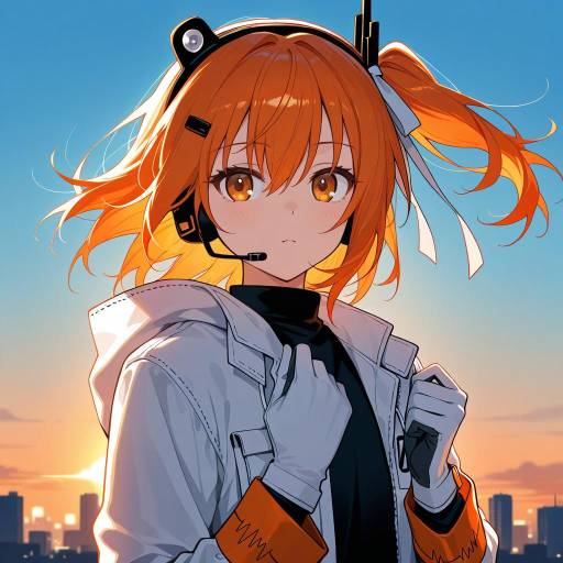 Expressionless Girl in Orange Sunset Scene