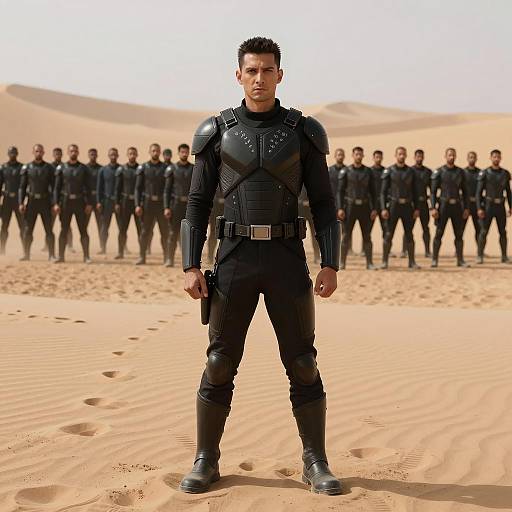 Armored Man in Desert Landscape