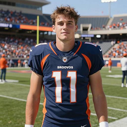 Young Male Football Player in Broncos Jersey