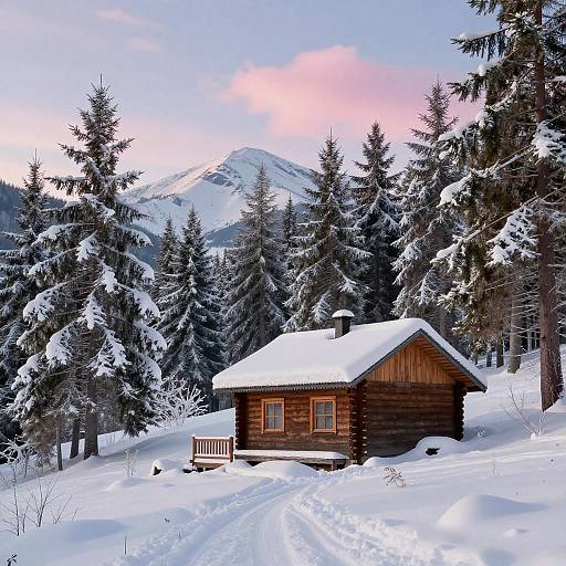 Serene Winter Cabin in Snowy Landscape
