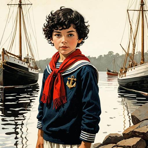 Boy in Sailor Outfit by Harbor