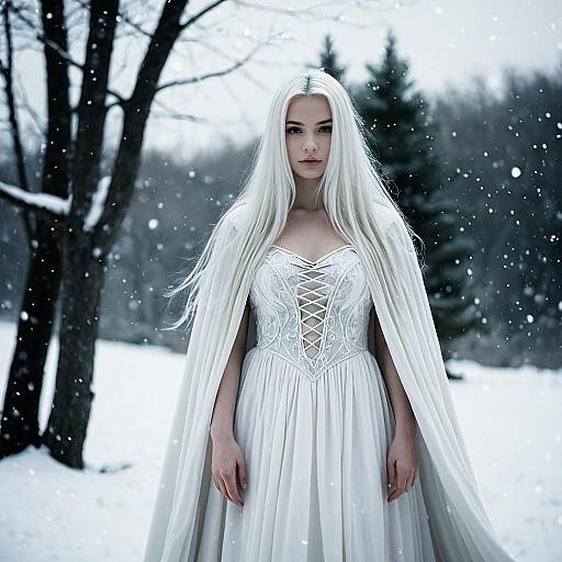 Enchanting White Witch in a Snowy Forest